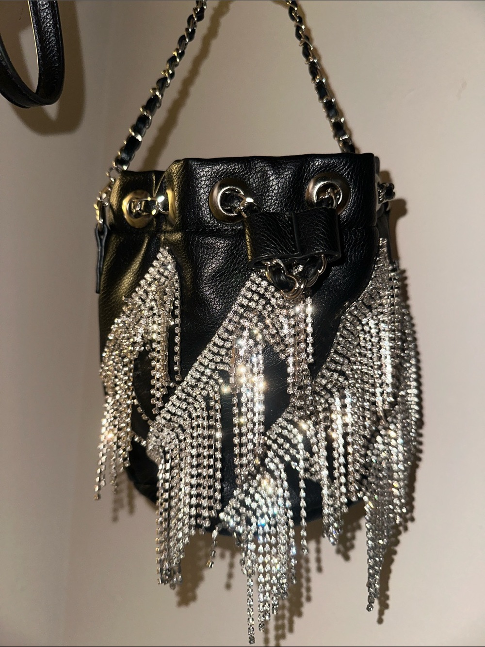 Betsey Johnson Rhinestone Fringe Bucket Bag